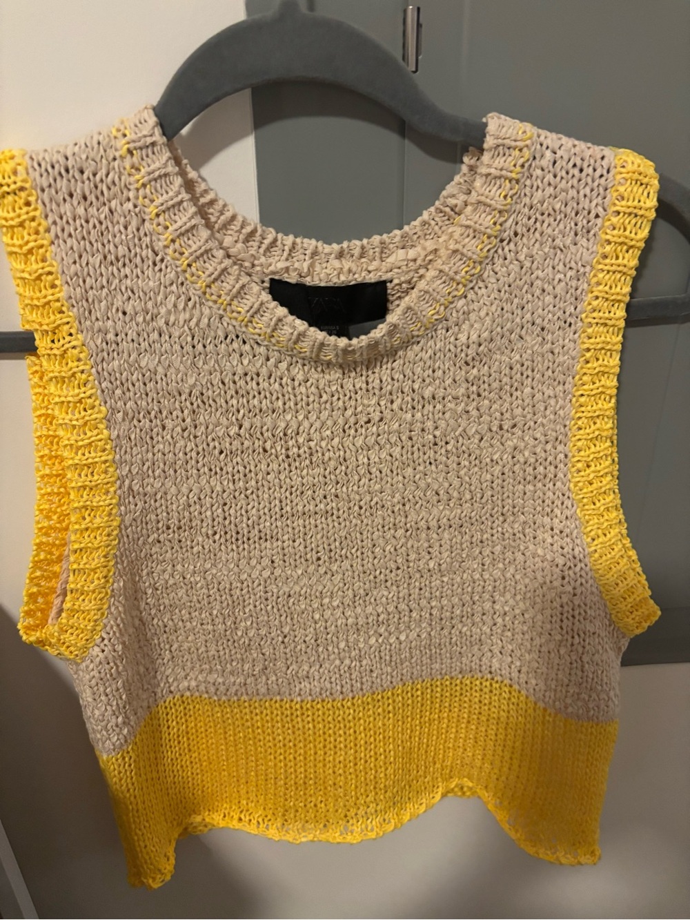 Cream and Yellow Knit Sleeveless Sweater